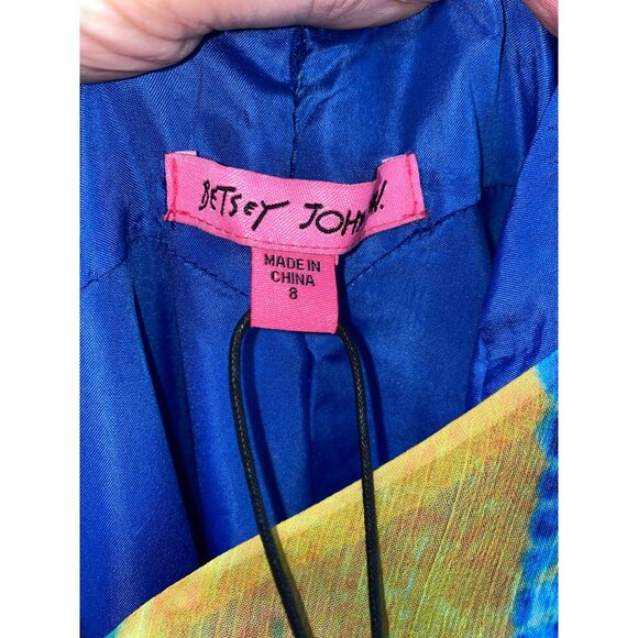 Betsey Johnson Multicolor Blue Yellow Tie-Dye Midi Dress 8 Polyester Womens Back - Picture 5 of 11